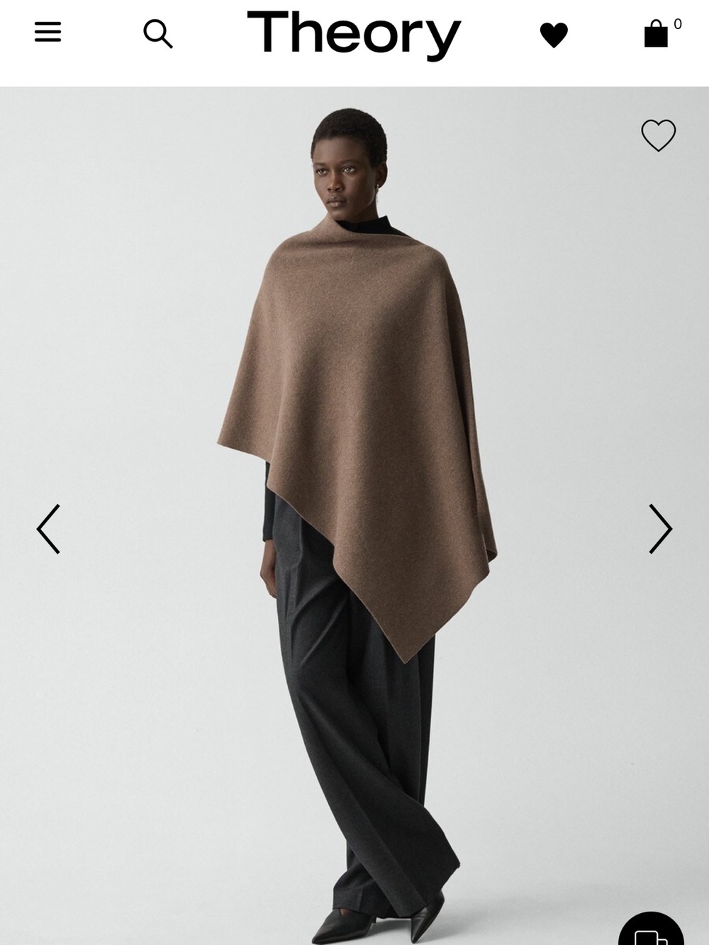 Theory Brown Draped Poncho in Felted Wool-Cashmere Cacao $340 New